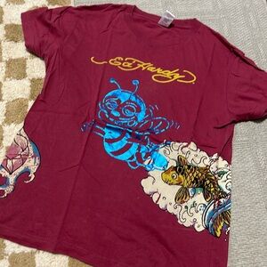 Ed Hardy Graphic T-Shirt in Red. Original 2000s. Size large